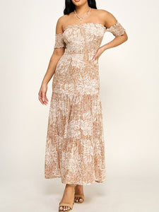 Smocked Off Shoulder Ruffle Dress