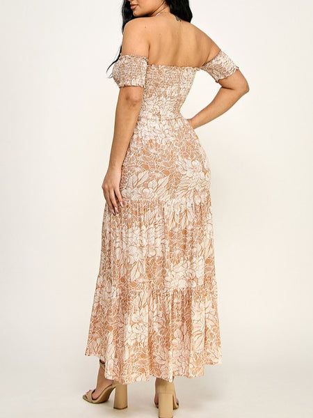 Smocked Off Shoulder Ruffle Dress