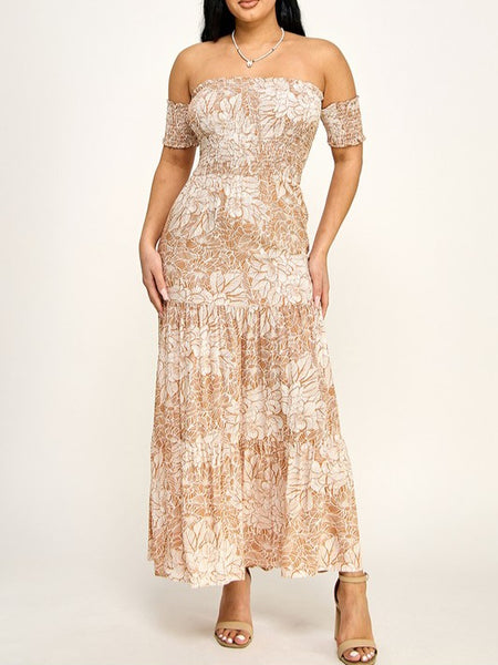 Smocked Off Shoulder Ruffle Dress