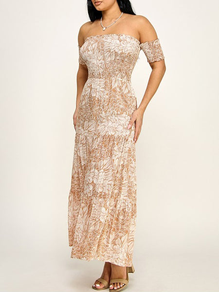 Smocked Off Shoulder Ruffle Dress