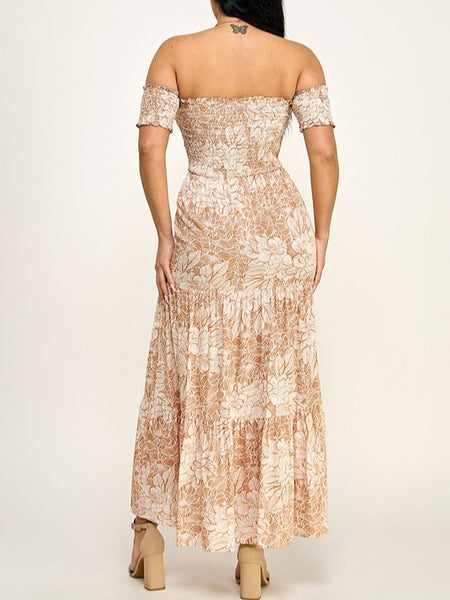 Smocked Off Shoulder Ruffle Dress