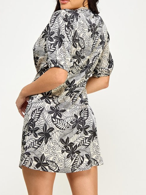 Botanical Print Front Tie Dress