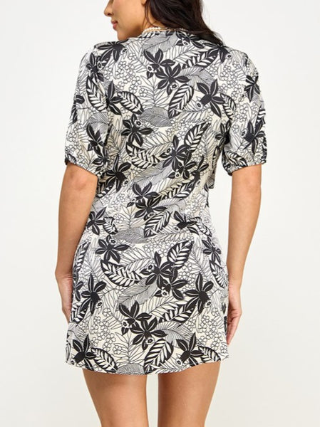 Botanical Print Front Tie Dress