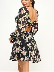 Chiffon Back Tie Ruffle Mini Dress