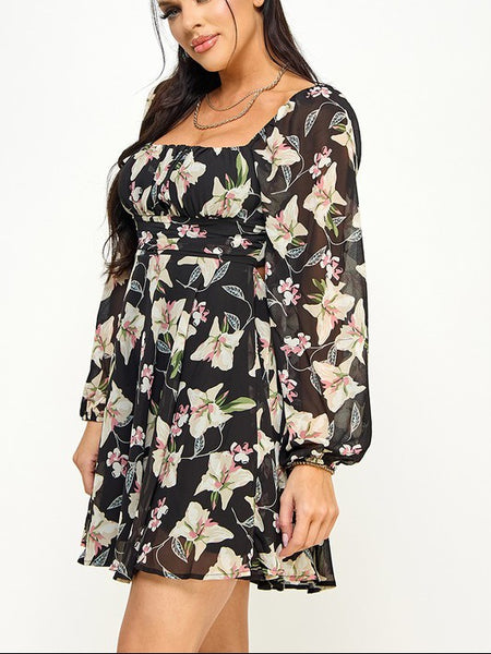 Chiffon Back Tie Ruffle Mini Dress