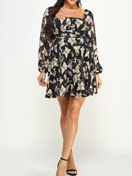 Chiffon Back Tie Ruffle Mini Dress