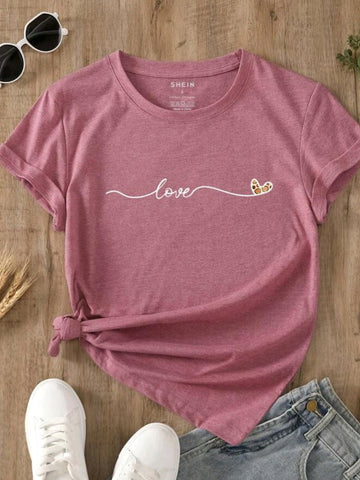 Letter & Heart Print Tee *COTTON