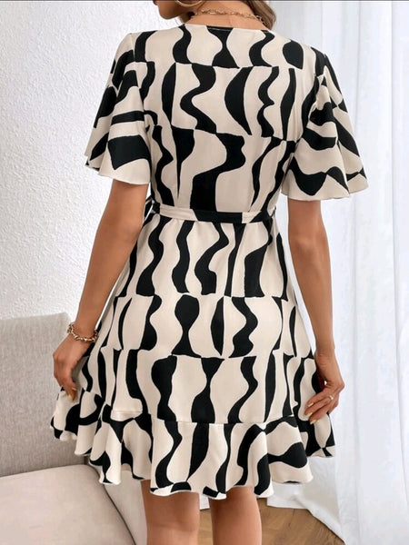 Butterfly Sleeve Knot Side Wrap Dress