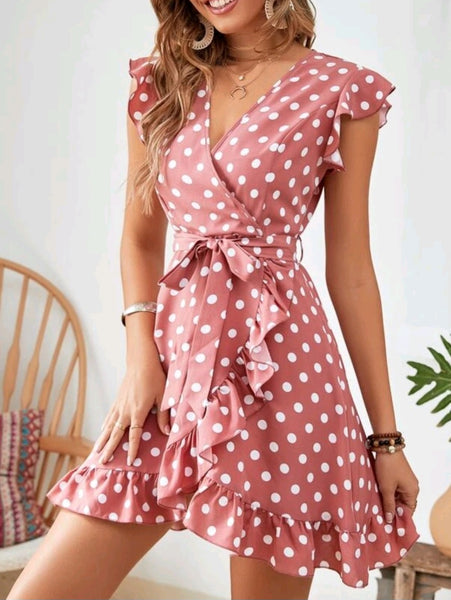 Ruffle Hem Belted Dress