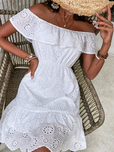 Off Shoulder Ruffle Trim Schiffy Dress