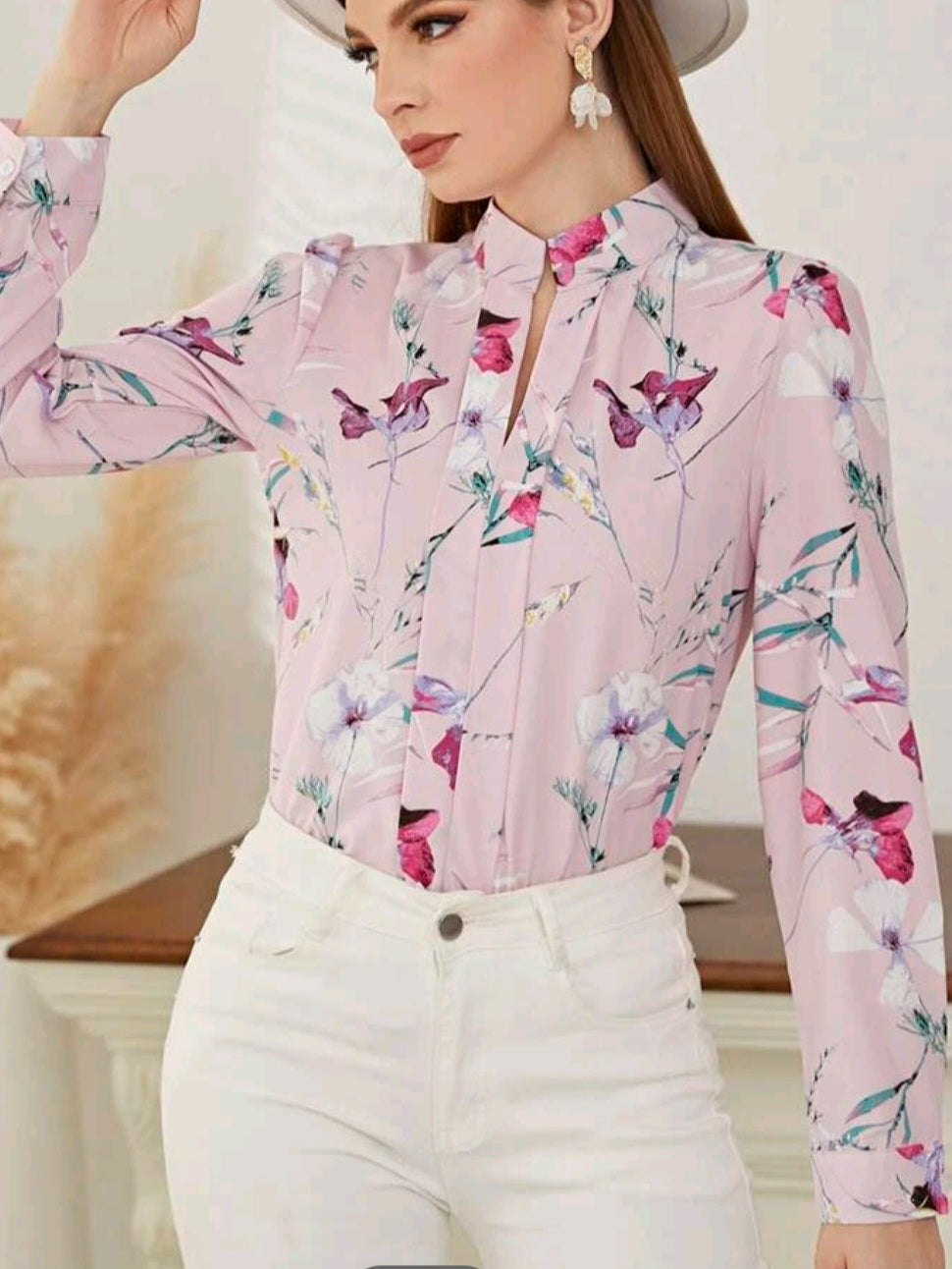 Floral Print Notch Neck Blouse