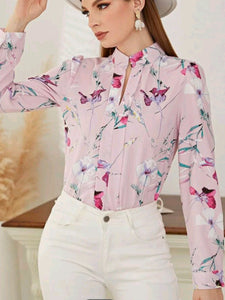 Floral Print Notch Neck Blouse