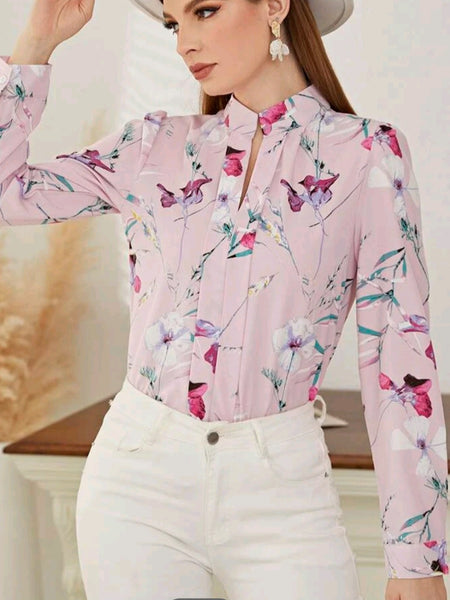 Floral Print Notch Neck Blouse