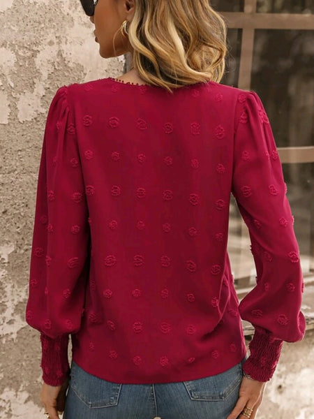 Lace Insert Lantern Sleeve Blouse