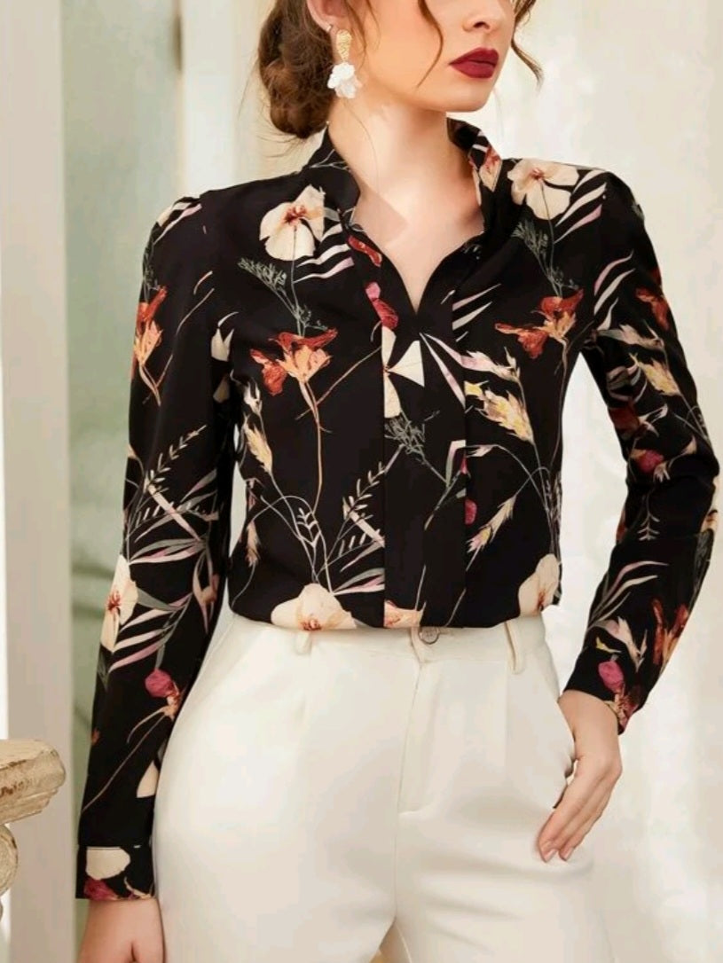 Floral Print Notch Neck Blouse