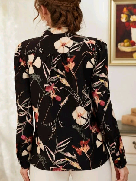 Floral Print Notch Neck Blouse