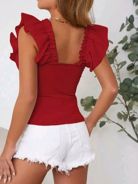 Off Shoulder Ruffle Trim Tee