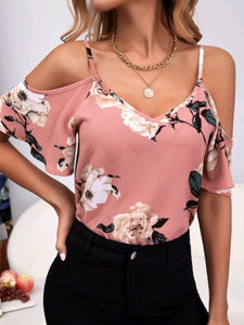 Floral Print Cold Shoulder Cami Blouse