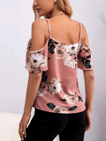 Floral Print Cold Shoulder Cami Blouse