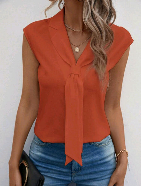 Solid Tie Front Blouse