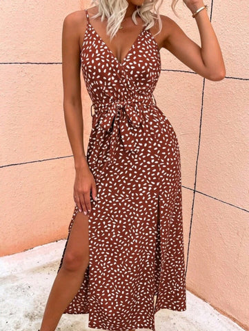 Split Thigh Belted Cami Dress