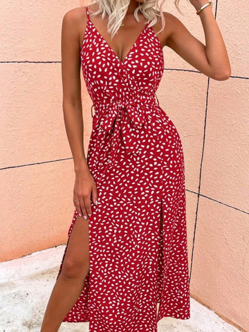 Split Thigh Belted Cami Dress