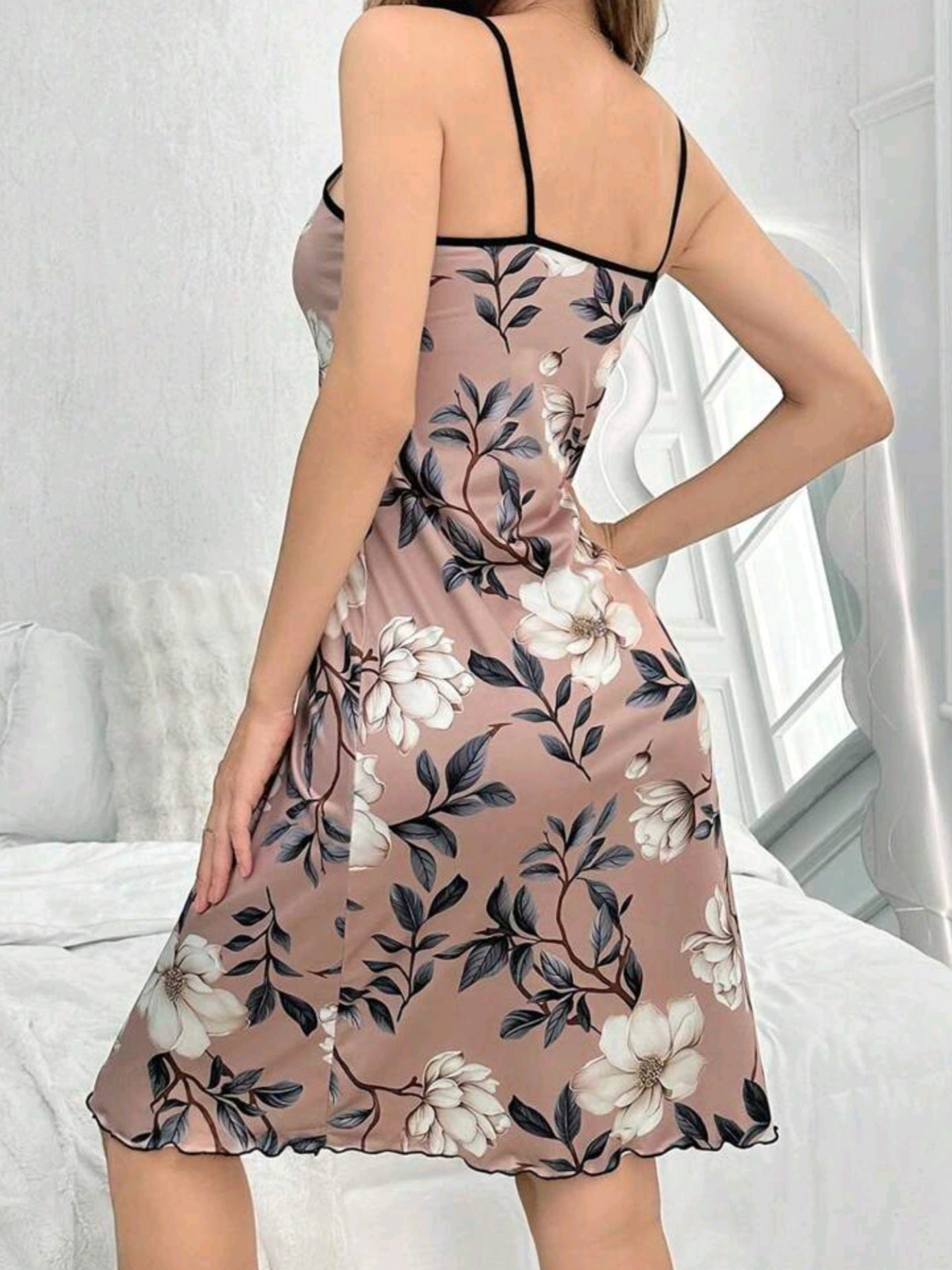 Floral Plant Printed Strappy Sleep Dress