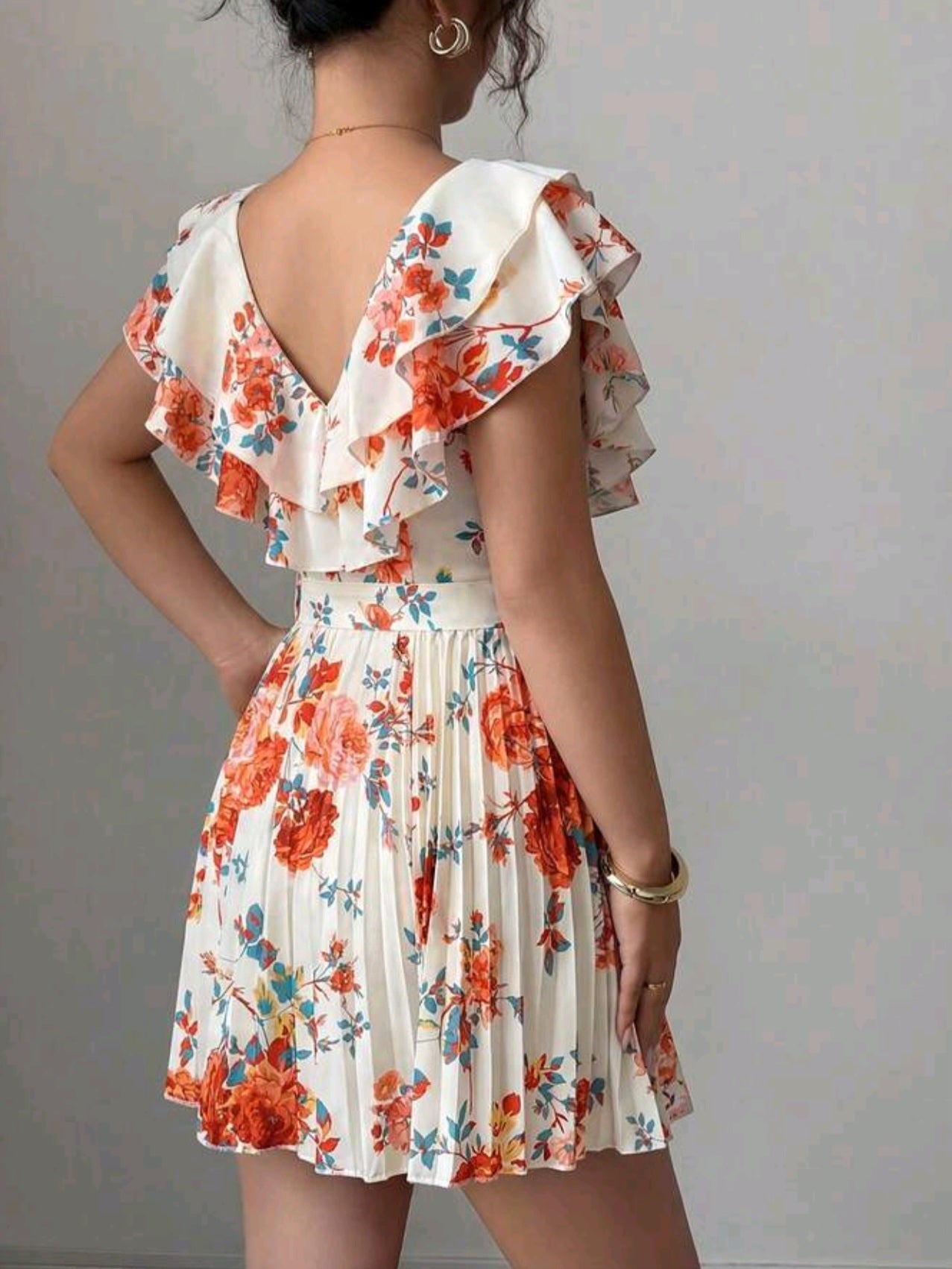 1920 V-Neck Cinched Waist A-Line Floral Dress