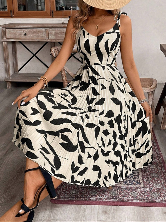 #7711 Allover Print Ruffle Sleeveless Spaghetti Strap Dress