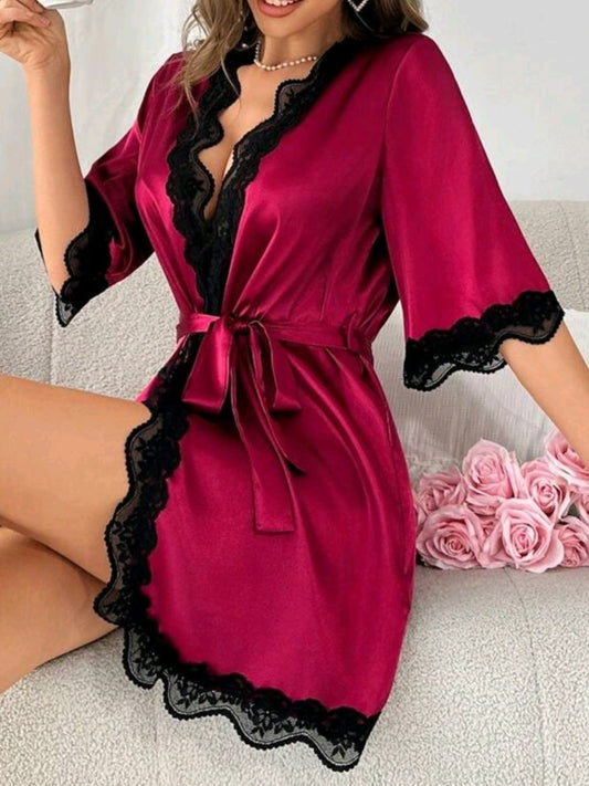 #8518 Lace Splice Half Sleeve Sleepwear Robe