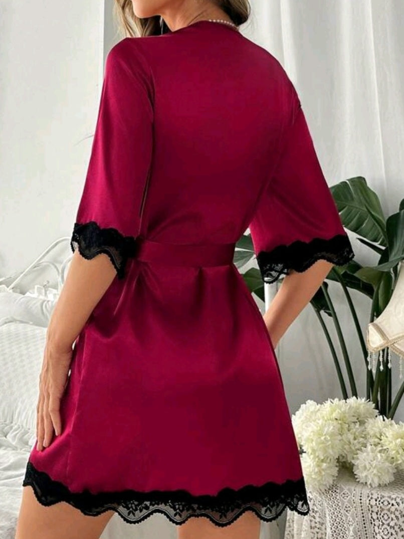 #8518 Lace Splice Half Sleeve Sleepwear Robe