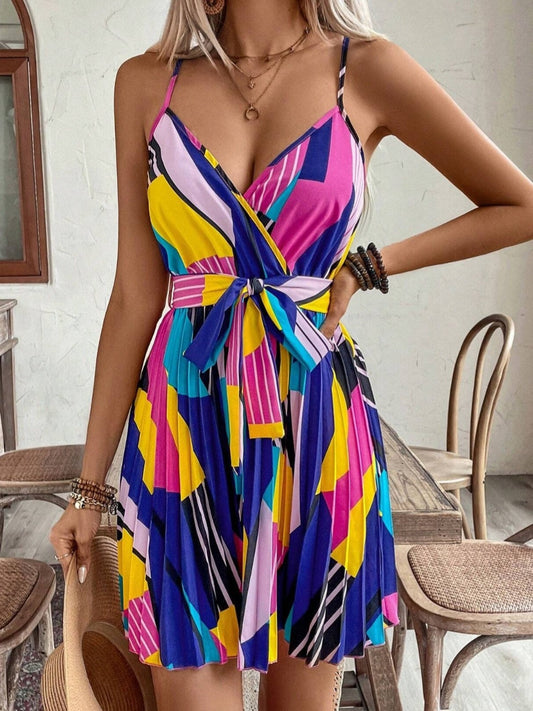 #9022 Striped & Printed Casual Vacation Cami Dress