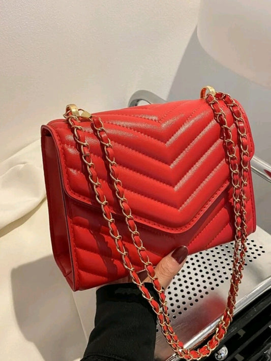 #4197 Mini Quilted Pattern Flap Chain Square Bag