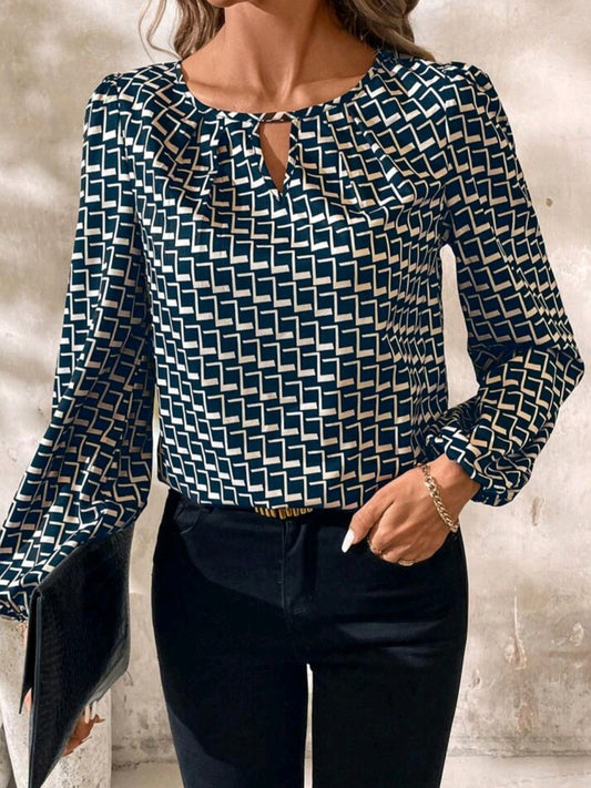 #9612 Black & White Geometric Print Blouse