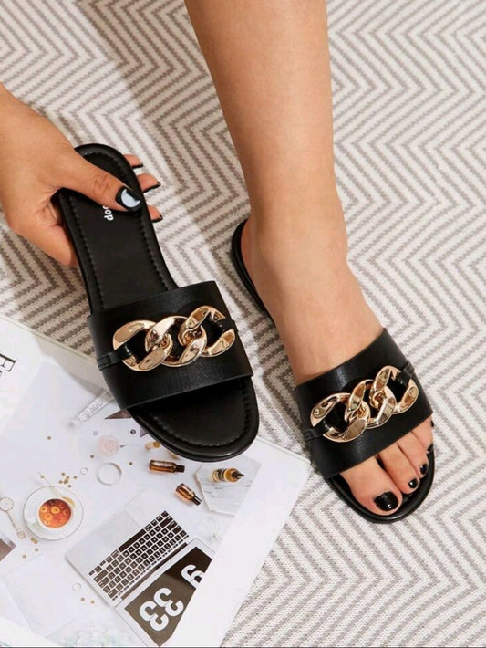 #1899 Chain Decor Slide Sandals