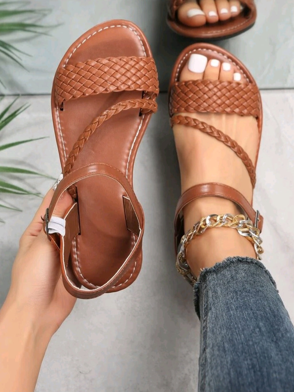 #3168 Wide Fit Braided Design Flat Sandals