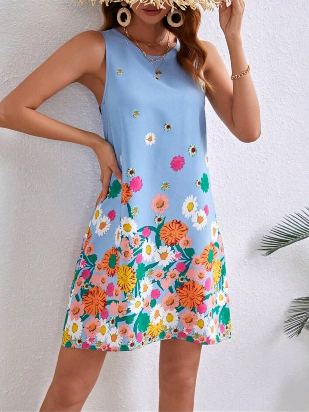 #2600 Floral Print Sleeveless Dress