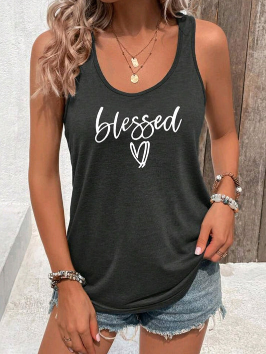 #1795 Heart & Letter Print Tank Top