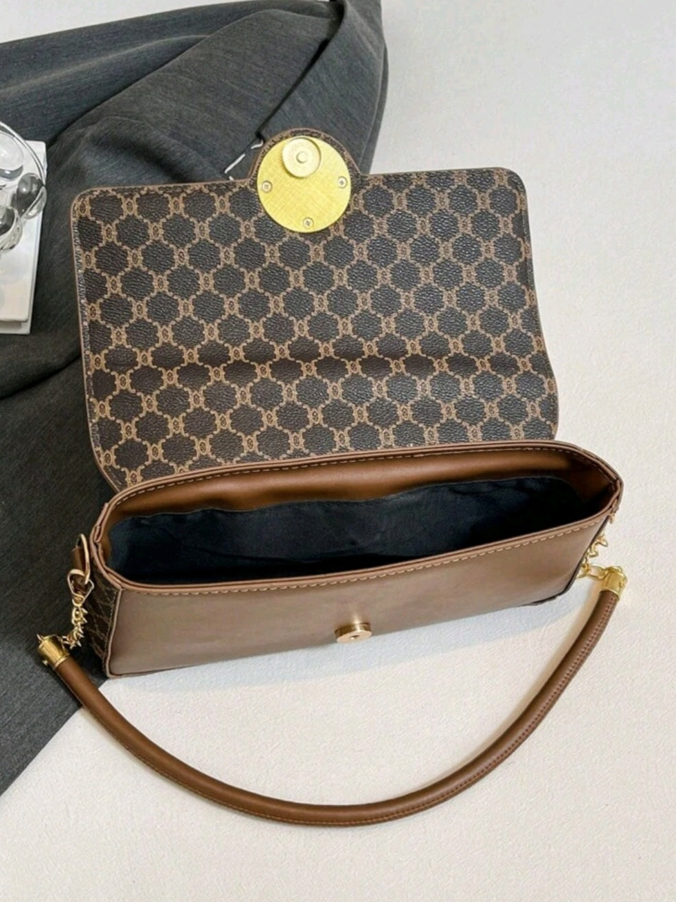 #4022 Color Block Print Cover Lock Shoulder Bag