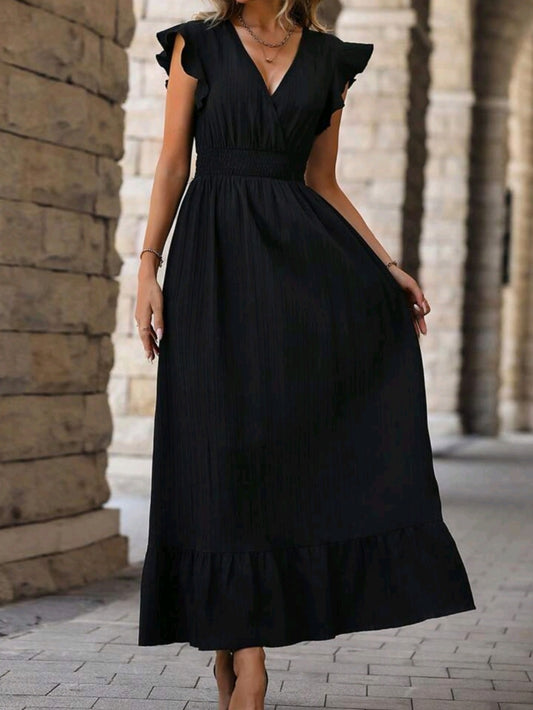 #7561 Solid Ruffle Hem Dress