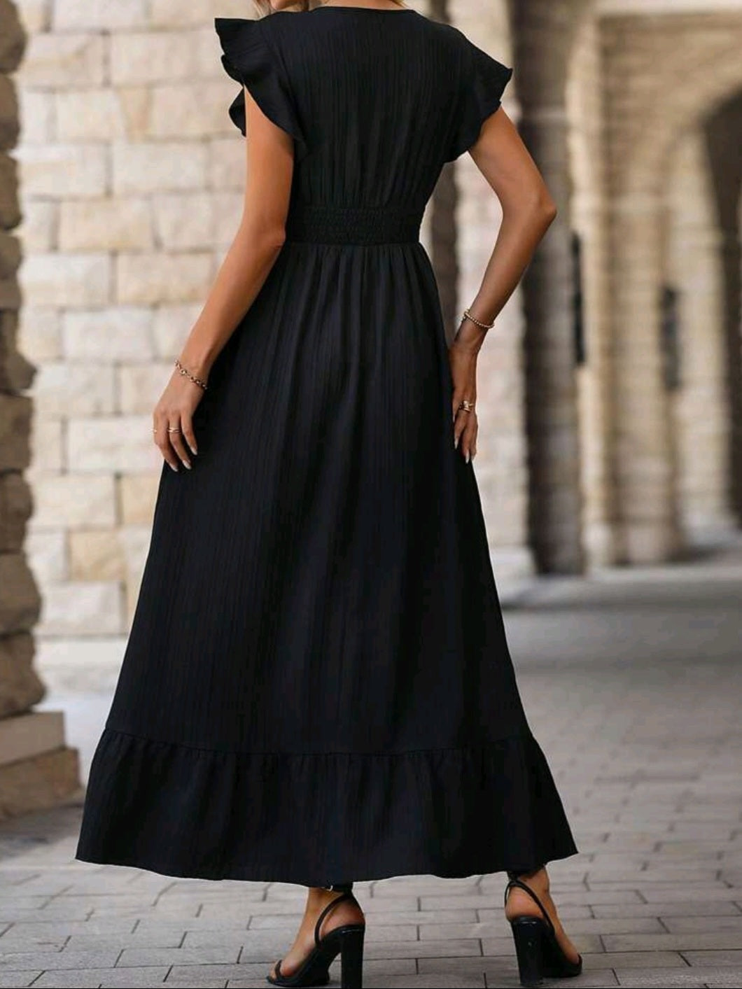 #7561 Solid Ruffle Hem Dress