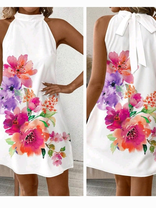 #7170 Floral Printed Halterneck Dress