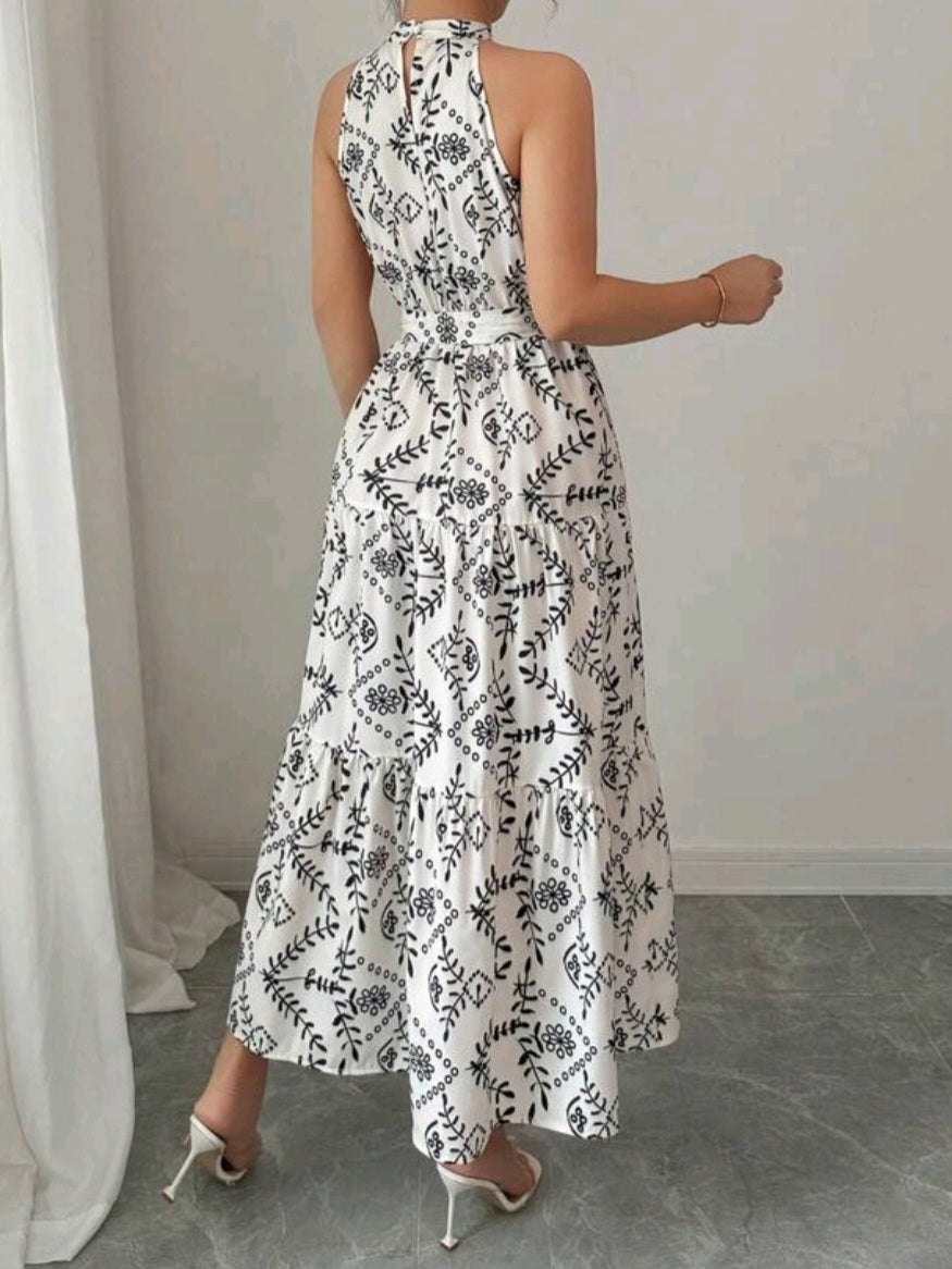 #2212  Plant Print Sleeveless Slip Dress