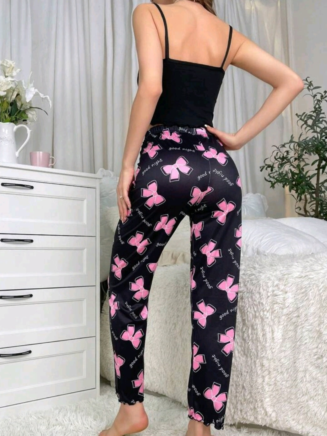 #1163 Bowknot & Letter Print Pajama Set