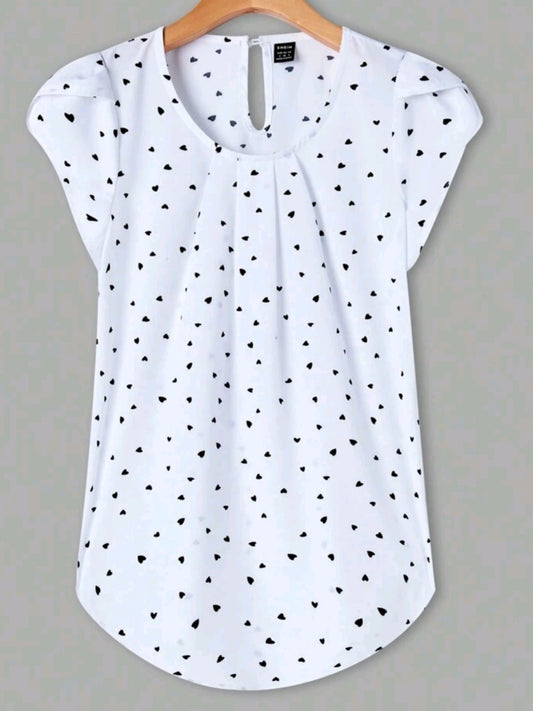#7111 Heart Print Petal Sleeve Blouse