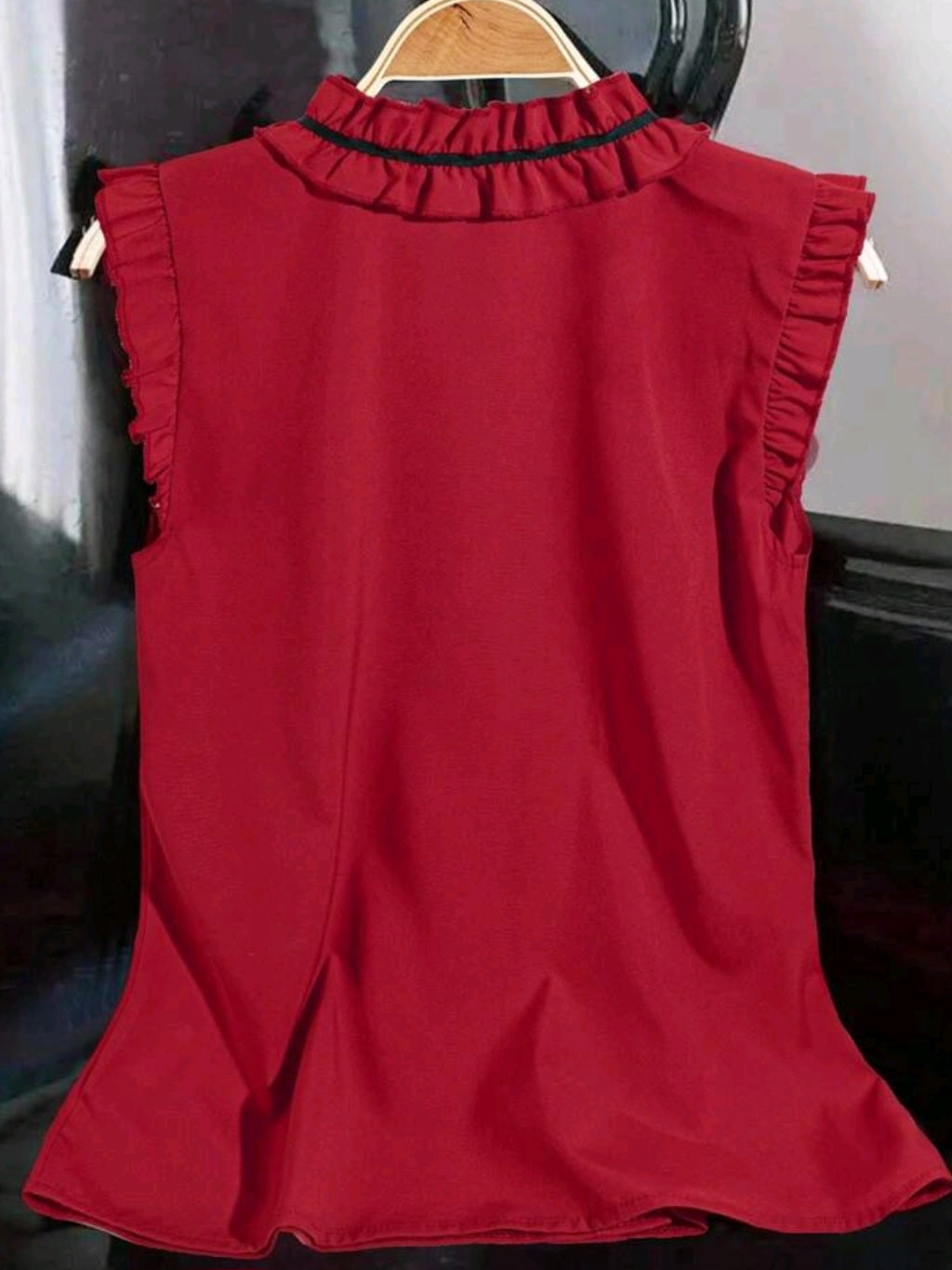 #3365 Ruffle Trim Sleeveless Elegant Blouse