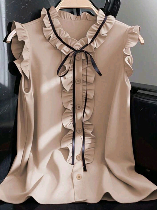 #7424 Elegant Ruffle Trim Blouse