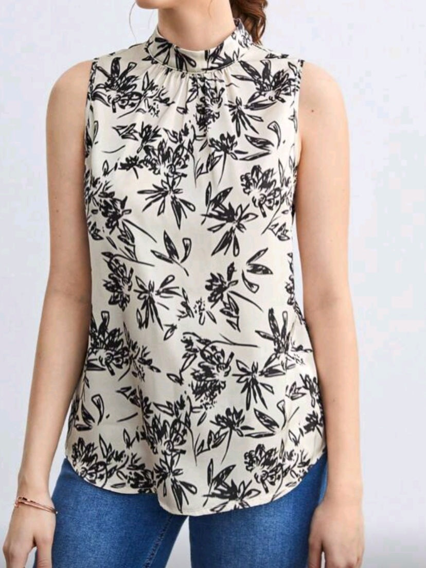#5112 Floral Print Mock Neck Blouse