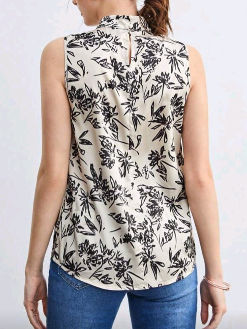 #5112 Floral Print Mock Neck Blouse