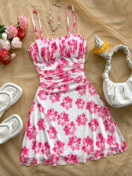 #8751 Floral Print Camisole Mini Dress